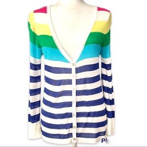 Anthropologie, Charlotte Tarantola Rainbow Stripe V-Neck Cardigan Sweater Med